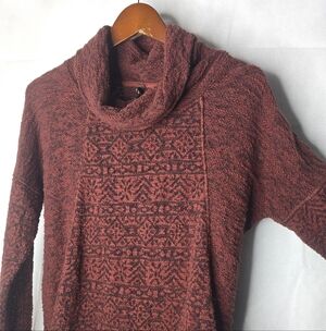 North River Cowl Neck Sweater Henna Tribal Aztec Tribal Boho Textured Knit M